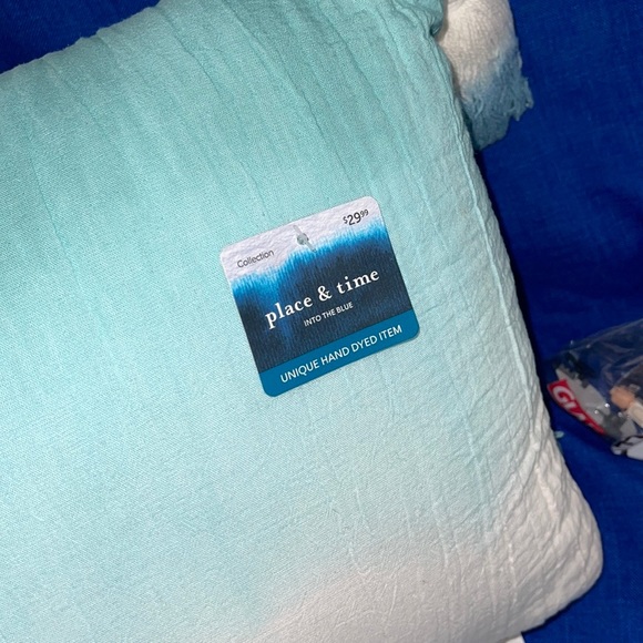 Place & Time into the blue unique hand dyed pillow 12”x20” NEW WITH TAGS - Picture 2 of 4